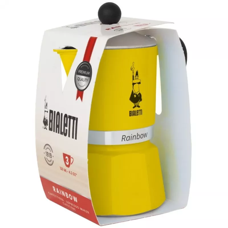 Moka pot Bialetti Rainbow Must/Kollane — alumiiniumist pliidikann, 1 tk