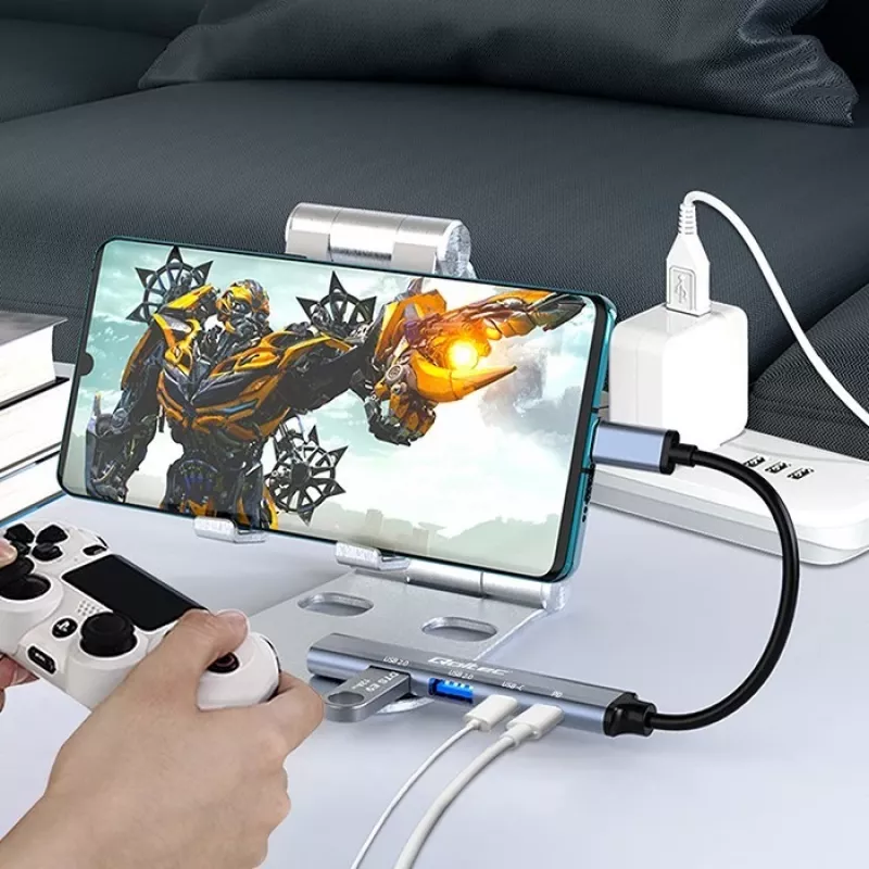Qoltec 53790 Hub-adapter USB-C 3.1 5in1 | USB-C PD | USB-C | 2x USB 2.0 | USB 3.0