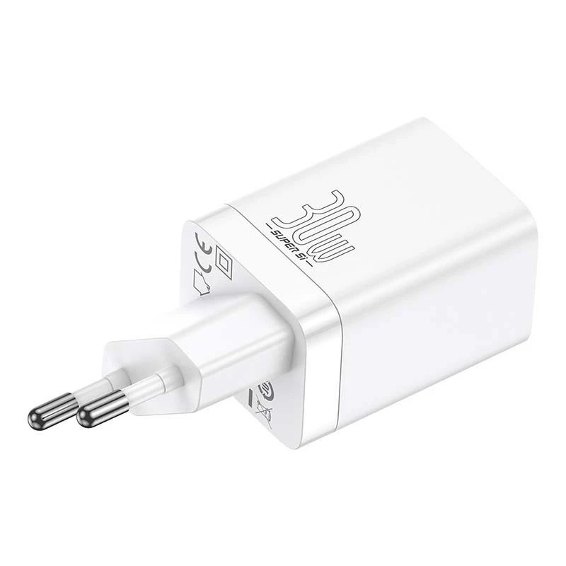 Baseus Super Si Pro kiirlaadija USB + USB-C 30 W (valge)