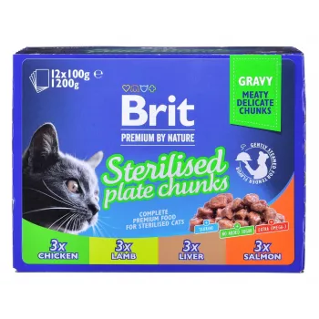 BRIT Premium Cat Sterilised Plate - märg kassitoit - 12x100g