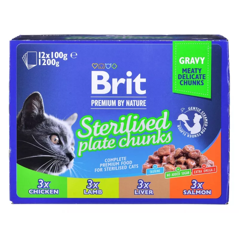 BRIT Premium Cat Sterilised Plate - märg kassitoit - 12x100g