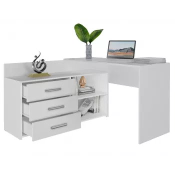 Corner Computer Desk Topeshop DANY BIEL KPL Valge Rectangular Particle Board