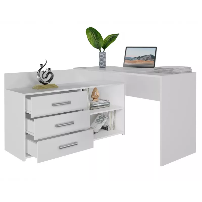 Corner Computer Desk Topeshop DANY BIEL KPL Valge Rectangular Particle Board