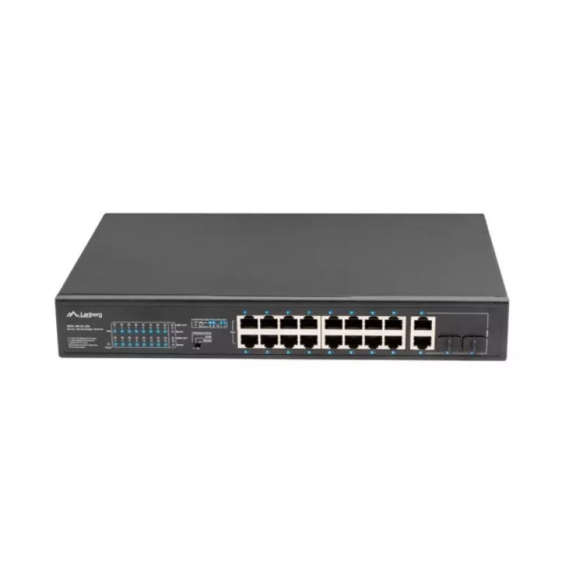 Haldamatu lüliti LANBERG RSFE-16P-2C-250 — 18-port Gigabit, 16x PoE+ (30W), 2x SFP, 250W, 1U, metall, riiulipaigaldus