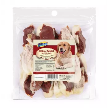 Koerte närimiskont Hilton Rabbit Ear with Duck — naturaalne pardimaitsega närimiskont, 500 g pakend