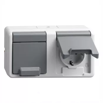 Socket outlet (Schuko) Gira 478130 — 2-fold horizontal surface-mounted, gray