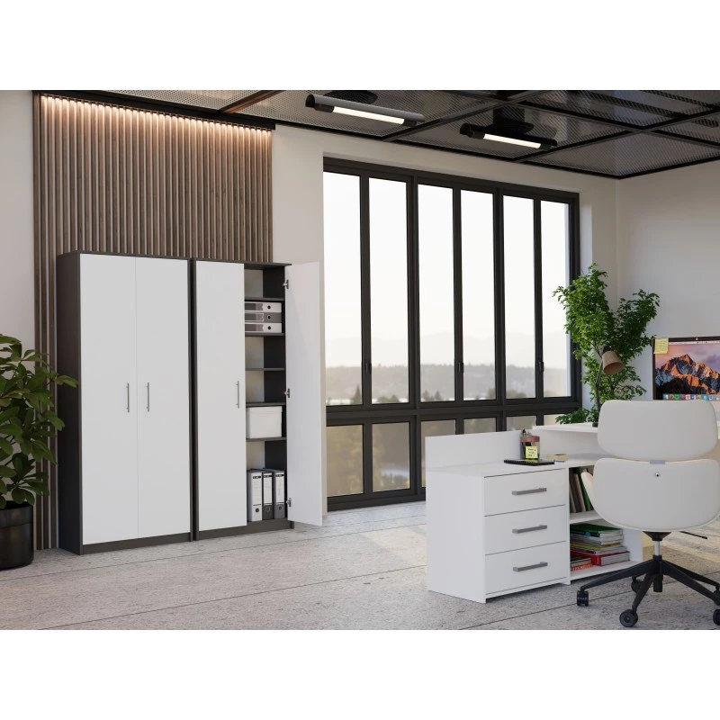 OLIV 2D CLOSED SHELVING UNIT, ANTHRACITE/Valge SET