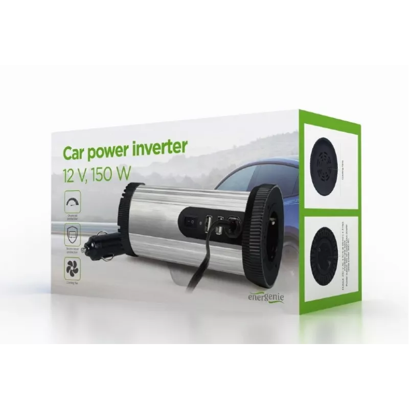 Gembird EG-PWC150-01 toiteadapter/inverter Auto 150 W Must, Hall