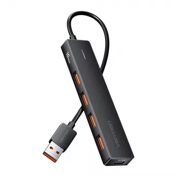 USB 3.2 Gen 2 5-in-1 Multiport Hub Vention CHOBB — 5 porti (4× USB 3.2 Gen 2 Type-A, 1× USB 3.2 Gen 1 Type-A), 0,15 m, ABS, must