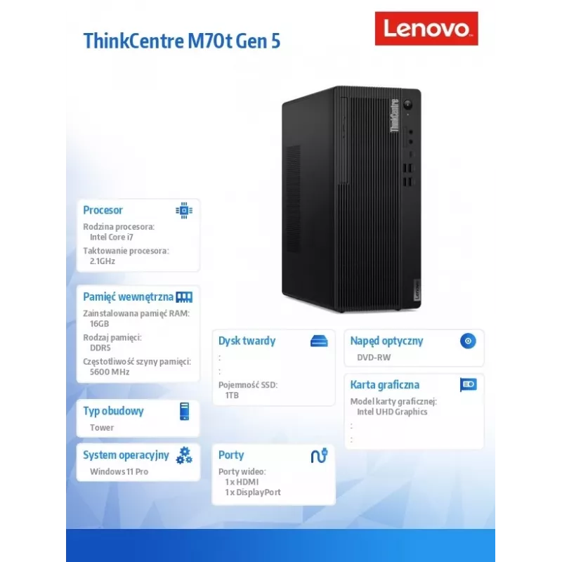 Arvuti ThinkCentre M70t G5 i7-14700 16 GB 1 TB INT DVD W11Pro
