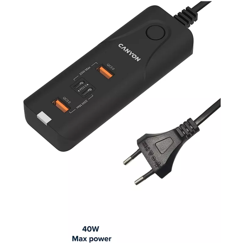 CANYON laadija H-10 PD 20W QC 3.0 18W 2USB-A 2USB-C Laua must
