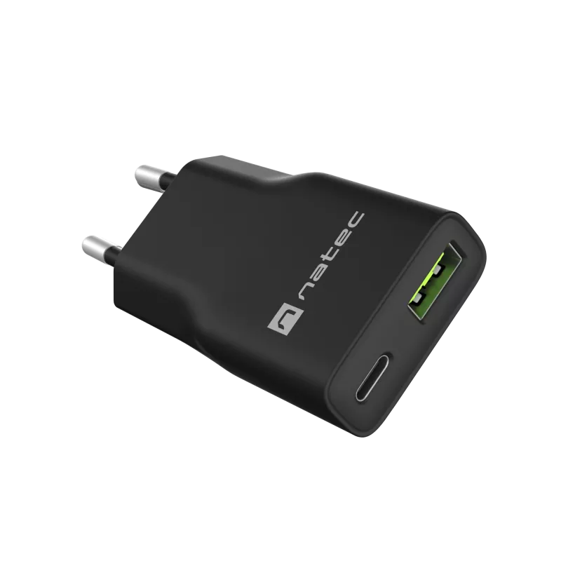 Toiteadapter NATEC Ribera NUC-2377 — 1×USB-A, 1×USB-C, 3 A väljund