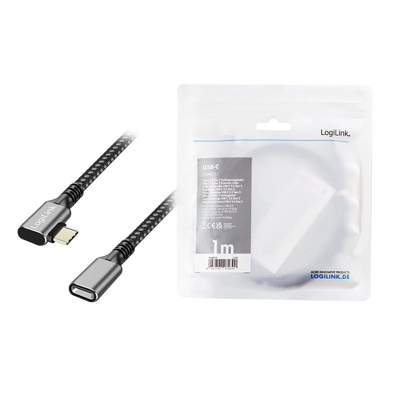 USB3.2 Gen2 Type-C USB-C/F pikenduskaabel, PD, 1m
