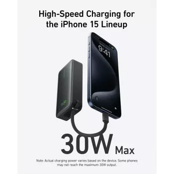 Powerbank 545 NANO 30W 10000mAh sisseehitatud USB-C kaabliga, must