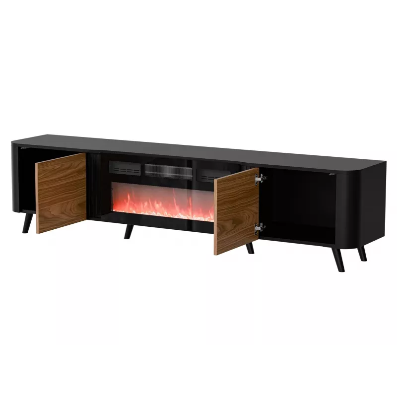 TV-kapp Cama Meble Volare 200 x 39 x 49 cm must/pähkel kaminaga