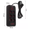 Pistikupesadega pikendusjuhe MACLEAN MCE389 B — 6 pistikupesa, 4×USB-A + 1×USB-C, 110–240V, 2,1A, 2500W, 1,5 m kaabel, must