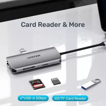 USB-C Hub Unitek D1122A01 koos 2x HDMI 4K ja 100W toiteedastusega