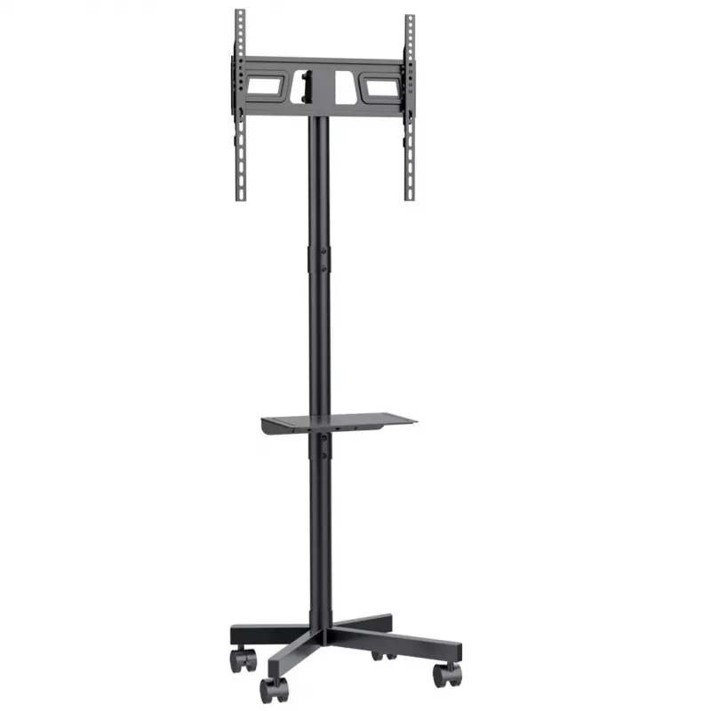 TV-käru MACLEAN MC-949 32–55-tollistele teleritele, VESA 75×75–400×400 mm, max koormus 25 kg, kõrgus 147–155 cm, hoiuriiul, must