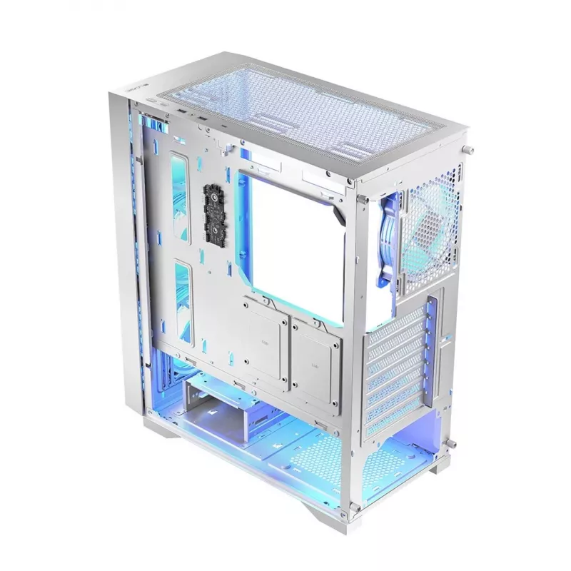Arvutikorpus LOGIC Dart Pro Midi ARGB valge — Midi Torn, ATX, 456×200×385 mm, max GPU 34 cm, CPU jahuti kõrgus 155 mm, 3x120 mm ees + 1x120 mm taga, USB 3.0 x2, USB-C x1
