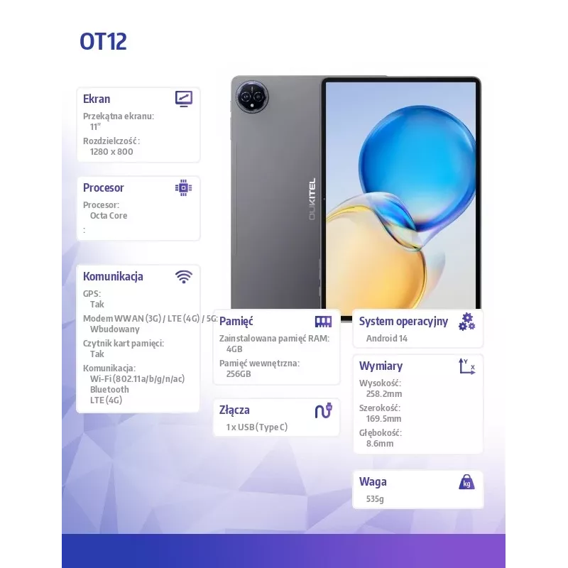 Stiilne ja võimas tahvelarvuti OT12 4G 11 4/256GB Hall