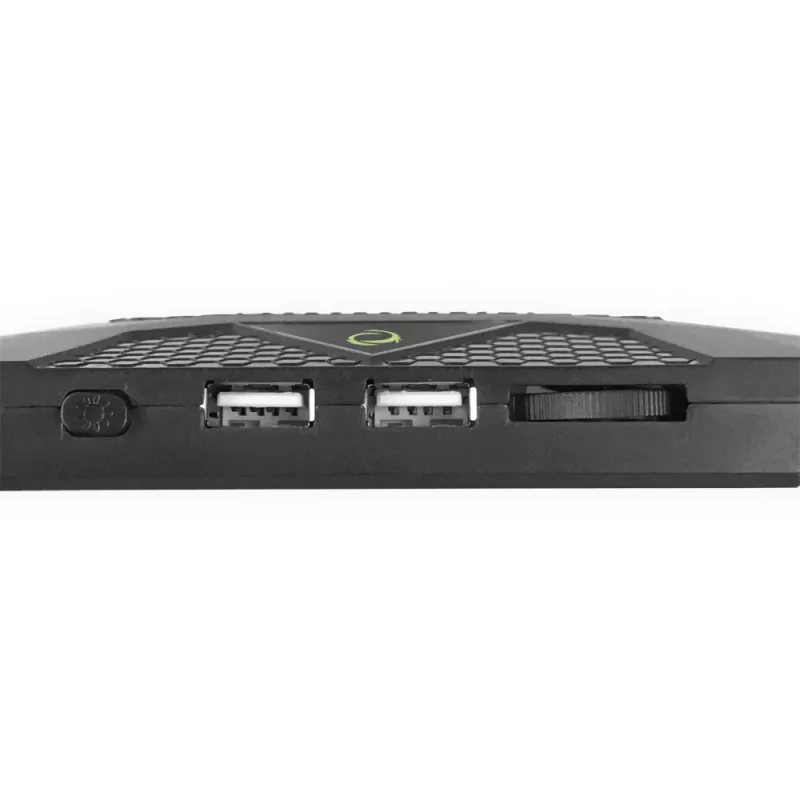 Sülearvuti jahutusalus ESPERANZA EGC107 — 3 ventilaatorit 1200–2600 p/min, 390×255×38 mm, USB PD, RGB, 5 kõrgusasendit, must