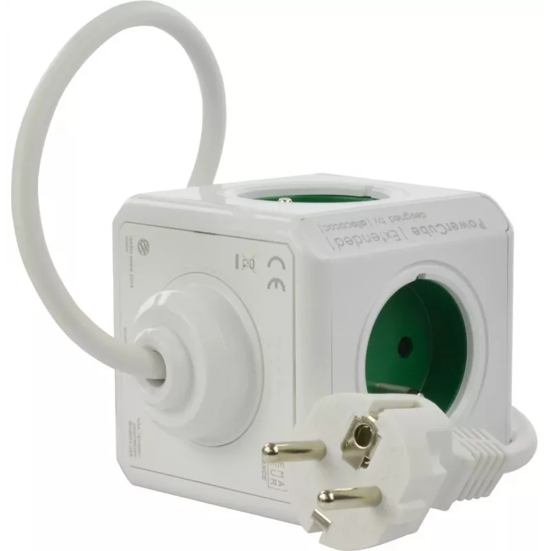Allocacoc PowerCube Extended Type E pikendusjuhe 1,5 m 5 AC-pistikupesaga, siseruumides, roheline