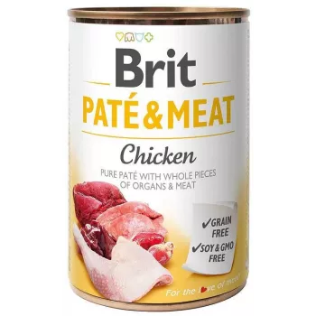 Märg koeratoit Brit Paté & Meat kana 400 g — märgtoit, 400 g purk, täiskasvanud koerad, peamine maitse: kana, niiskus 75%