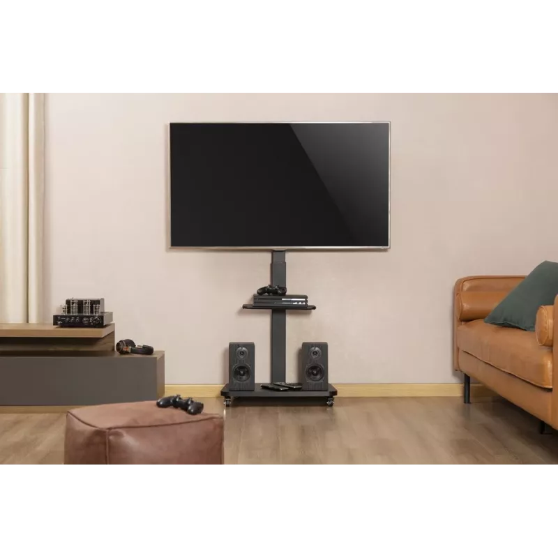 Gembird TVS-75S-02 teleri põrandaalus ratastega, 37–75, must