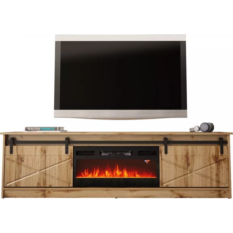 TV kapp Cama Meble GRANERO koos kaminakapiga, Wotan tamm, 2000×350×567 mm, 2 ust, 2 riiulit