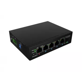Võrgulüliti LANBERG ILFE-4P-1GE-1S-90 – haldamata kerge tööstuslik PoE, 4 porti (PoE), 1×GigE, 1×SFP, DIN-liistule