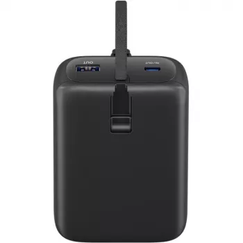 Akuplokk 20 000 mAh, integreeritud USB-C-kaabel 13 cm, 30 W (must, 20 Ah, 1x USB-A, 2x USB-C, PD, QC)