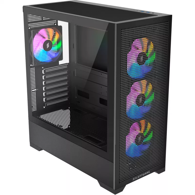 PC korpus Silentware Core 100 A-RGB Must — mudel CORE100Must, A-RGB valgustus, kesktorni vormitegur