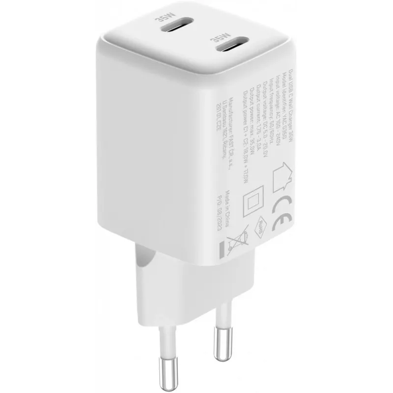Seinakinnitusega USB-C laadija YENKEE G35D 2x18W Power Delivery 3.0 3A
