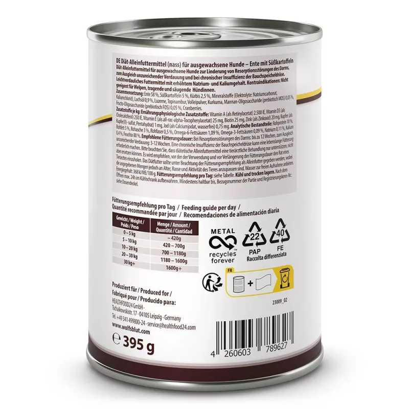 WOLFSBLUT VetLine Gastrointestinal Duck - märg koeratoit - 395g