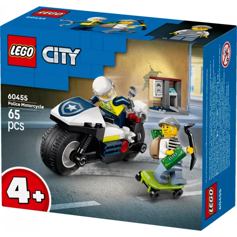 LEGO City politseimootorratta tagaajamise komplekt 60455 — 65 tükki, 2 minifiguuri, vanusele 4+