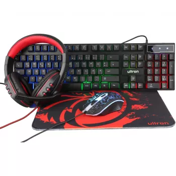 Mängukomplekt Ultron HAWK klaviatuur ja hiir QWERTZ saksa must punane valge