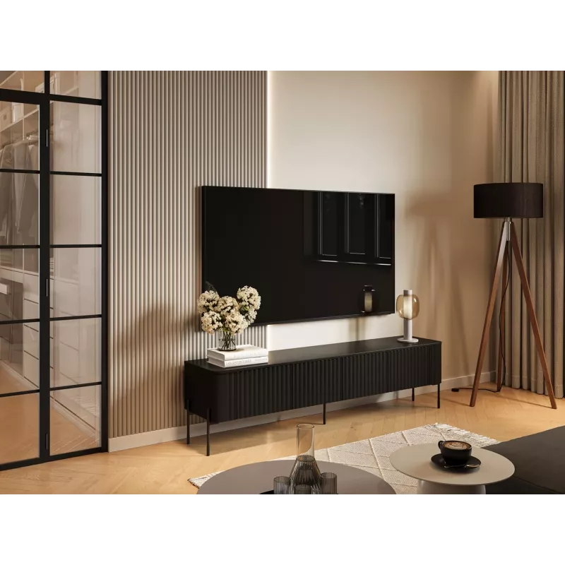 TV-kapp cama meble VERA 190x40x50 cm — matt must pealispind ja raam