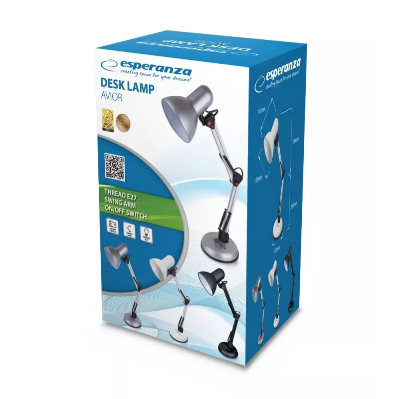 Laualamp ESPERANZA AVIOR E27 12W LED, must, reguleeritava kõrgusega, painduv vars, E27 pesa