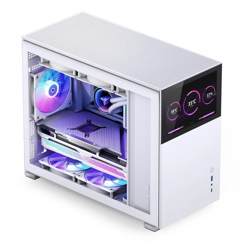 PC-korpus Jonsbo D31 STD Valge — Midi Tower, teras, karastatud klaas, Micro-ATX/ITX/DTX, 2×2,5-tolline + 1×3,5-tolline, GPU kuni 400 mm, CPU jahuti 168 mm