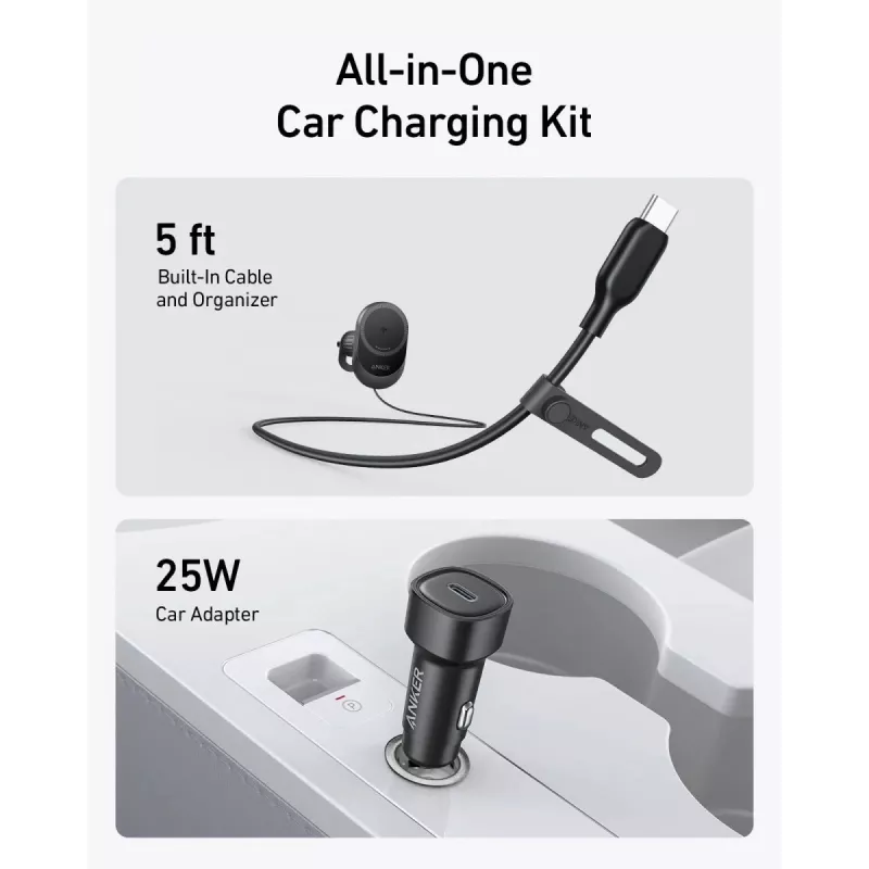 Juhtmeta magnetiline auto laadija Anker MagGo 15W — Magnetiline 15W Qi kiirlaadimine nutitelefonidele, must