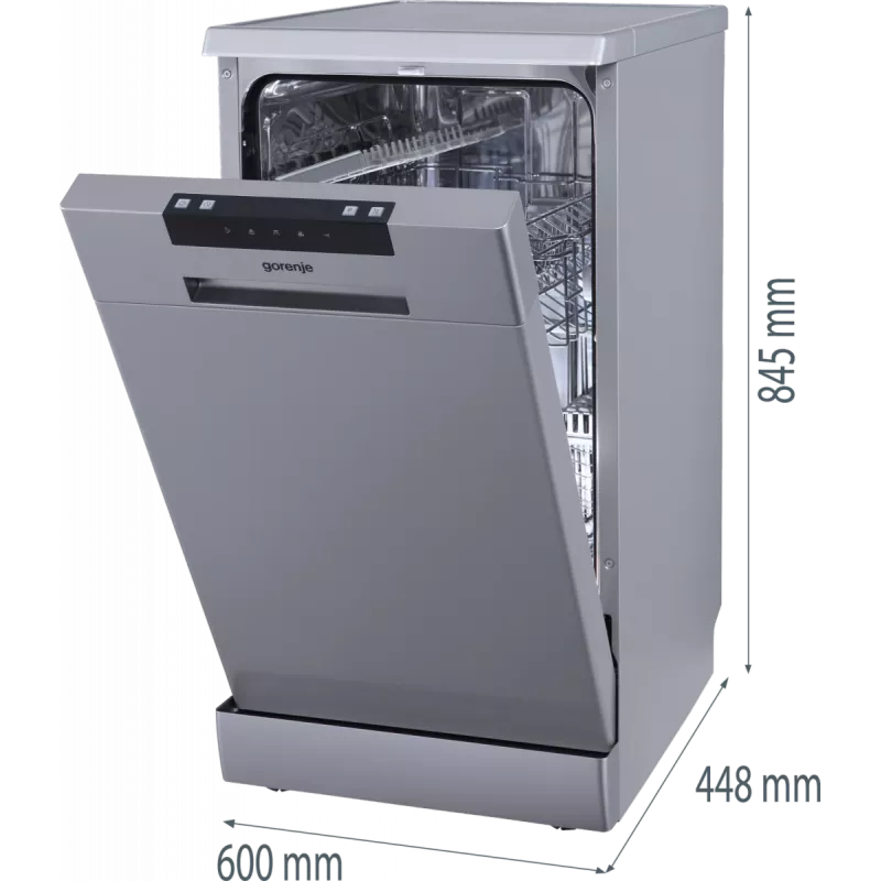 Gorenje GS522E10S nõudepesumasin, E, vabaltseisev, laius 45 cm, nõudekomplektide arv 10, hall