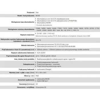 XTAR MC4S 4-pesaline lauaaku laadija silindrilistele Li-ioon 18650 ja NiMH (A/AA/AAA/AAAA/C/D) akudele, 1 A väljund, 5 V sisend, must