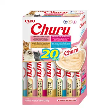 Märjad kassimaiused INABA Churu Variety Box Seafood — 20 x 14 g tuubi, kalapasta, teraviljavaba, suhkru- ja gluteenivaba