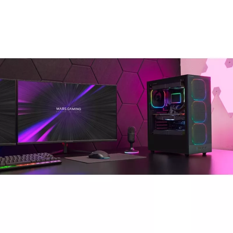 PC korpus TACENS MARS MC‑NEBULA Midi Tower karastatud klaasiga, neli 120mm aRGB ventilaatorit, toetab ATX, GPU kuni 30,2 cm