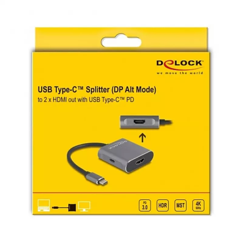 DeLOCK USB USB-C jaotur DP Alt Mode kuni 2 × HDMI MST 3840 × 2160