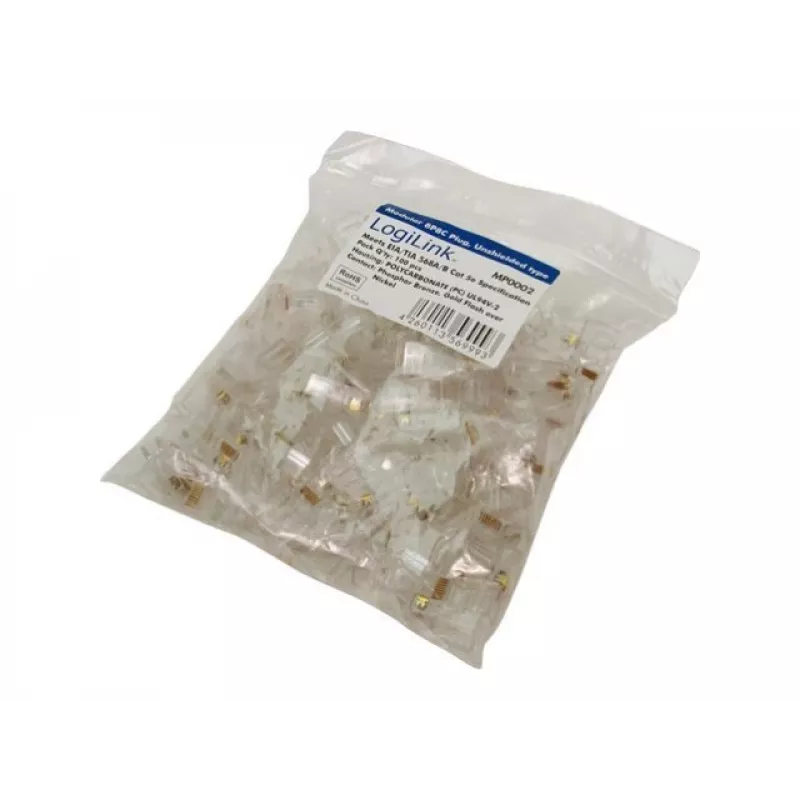 RJ-45 Wire Connector LOGILINK MP0002, CAT5e, läbipaistev, 100 tk pakend