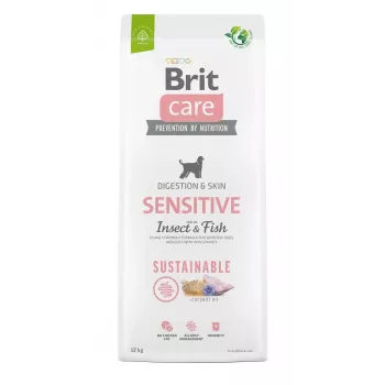 Kuiv koeratoit Brit Care Sustainable Sensitive Insect & Fish 12 kg — täiskasvanud, valge kala maitse, 25% valku, 13% rasva, hüpoallergeenne