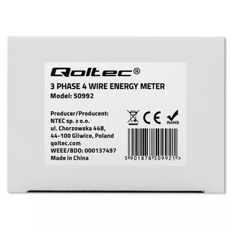 Kolmefaasiline elektrooniline arvesti QOLTEC 50992 400V 100A