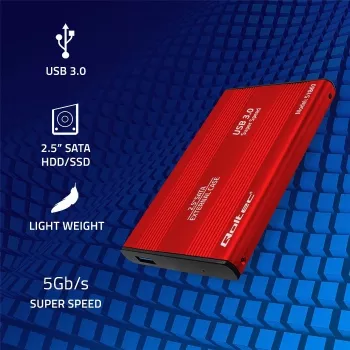 HDD/SSD korpus QOLTEC 51860 2,5-tollistele SATA III draividele, USB Type-A, 5 Gbit/s, alumiinium, punane
