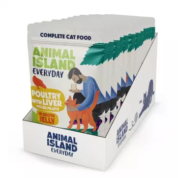Märg kassitoit animal island Everyday linnuliha ja maks tarretises multipakk 12 x 85 g, täiskasvanud, gluteeni- ja sojavaba